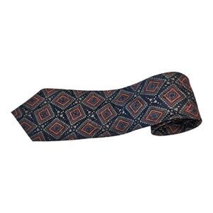 CHRISTIAN DIOR Men Neck Tie Navy Red Blue Brown Medallion Pattern 100% Silk USA